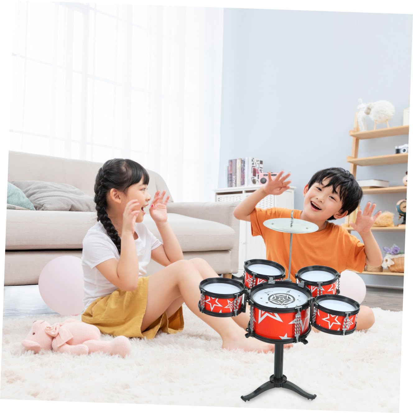 Yardwe Mini Percussion Set con Tamburi Rosso per Educazione Musicale Infantile Strumento a Percussione Sicuro e Durevole per Ragazzi