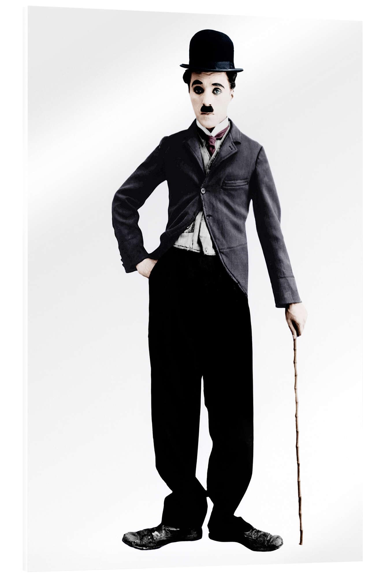 Posterlounge Charlie Chaplin mit Bambusstock Acrylglasbild | 40 x 60 cm Schwarz-Weiß Wandbilder Wanddeko