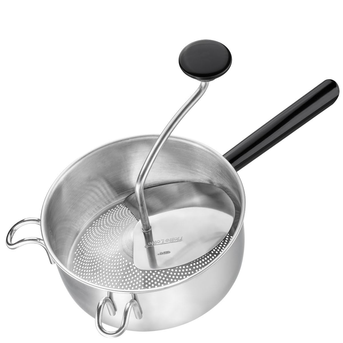 GEFU Passiergerät Flotte Lotte - Edelstahl Passiermühle mit 2mm Lochung | Manueller Küchenhelfer aus Edelstahl für Obst und Gemüse, 1,5 Liter Volumen, spülmaschinengeeignet, inkl. Abstreiffunktion