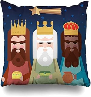 AEMAPE Throw Pillow Cover 40X40 Cm Mirra Balthazar Tres Reyes Orient Wise Vacaciones de Invierno Celebración bíblica Niño Cristo Diseño Día
