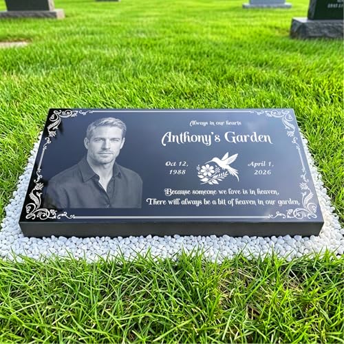 Headstone Grave Marker Natural Granite Memorial Stone Flat Cemetery Tombstone Personalized Engraved Temporary Grave Stone for Cemetery for Humans or Pet Dog Cat