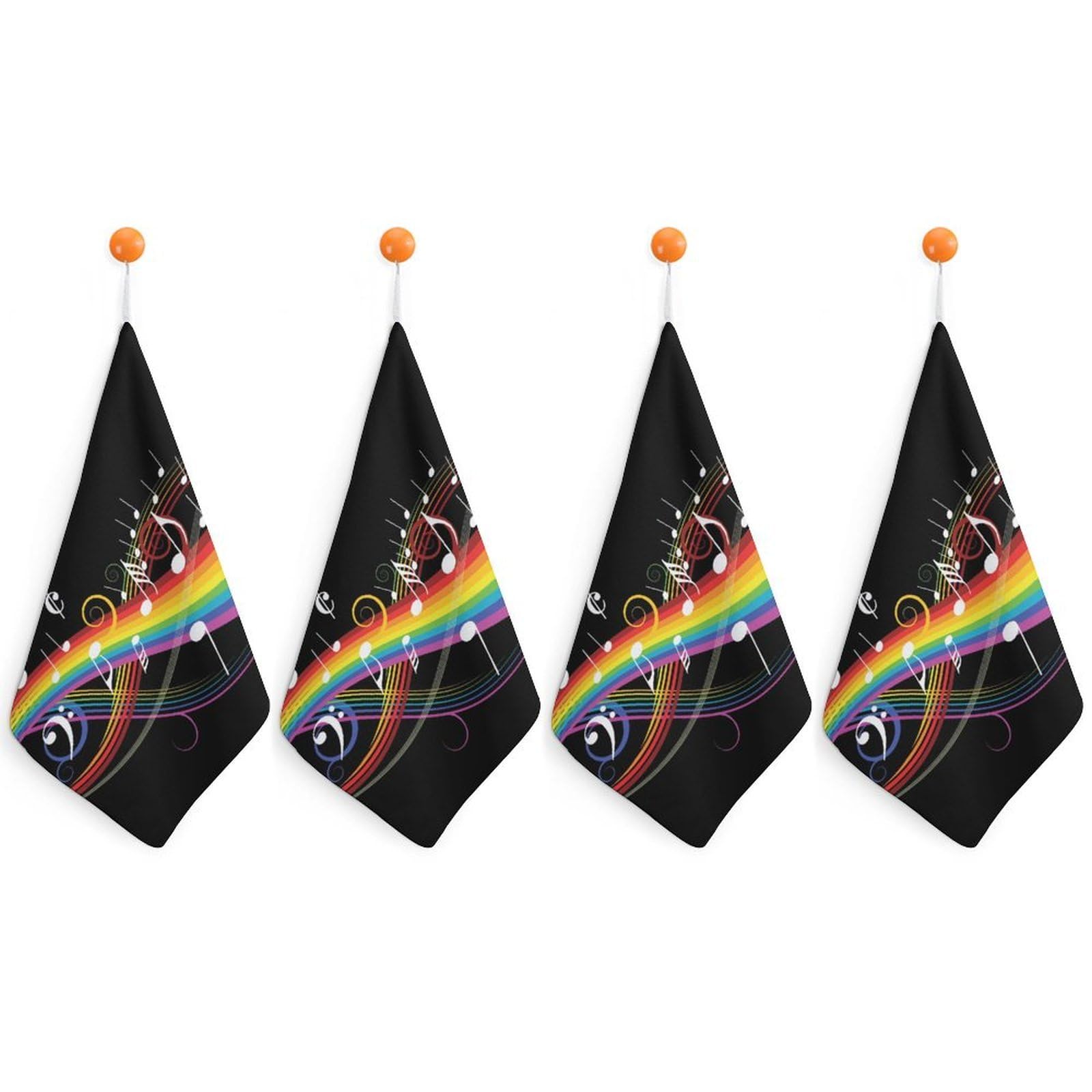LWORZIIB 4 Piece Hanging Hand Towels, Rainbow Music Musical Note Small Dry Hand Towel for Kitchen Bathroom