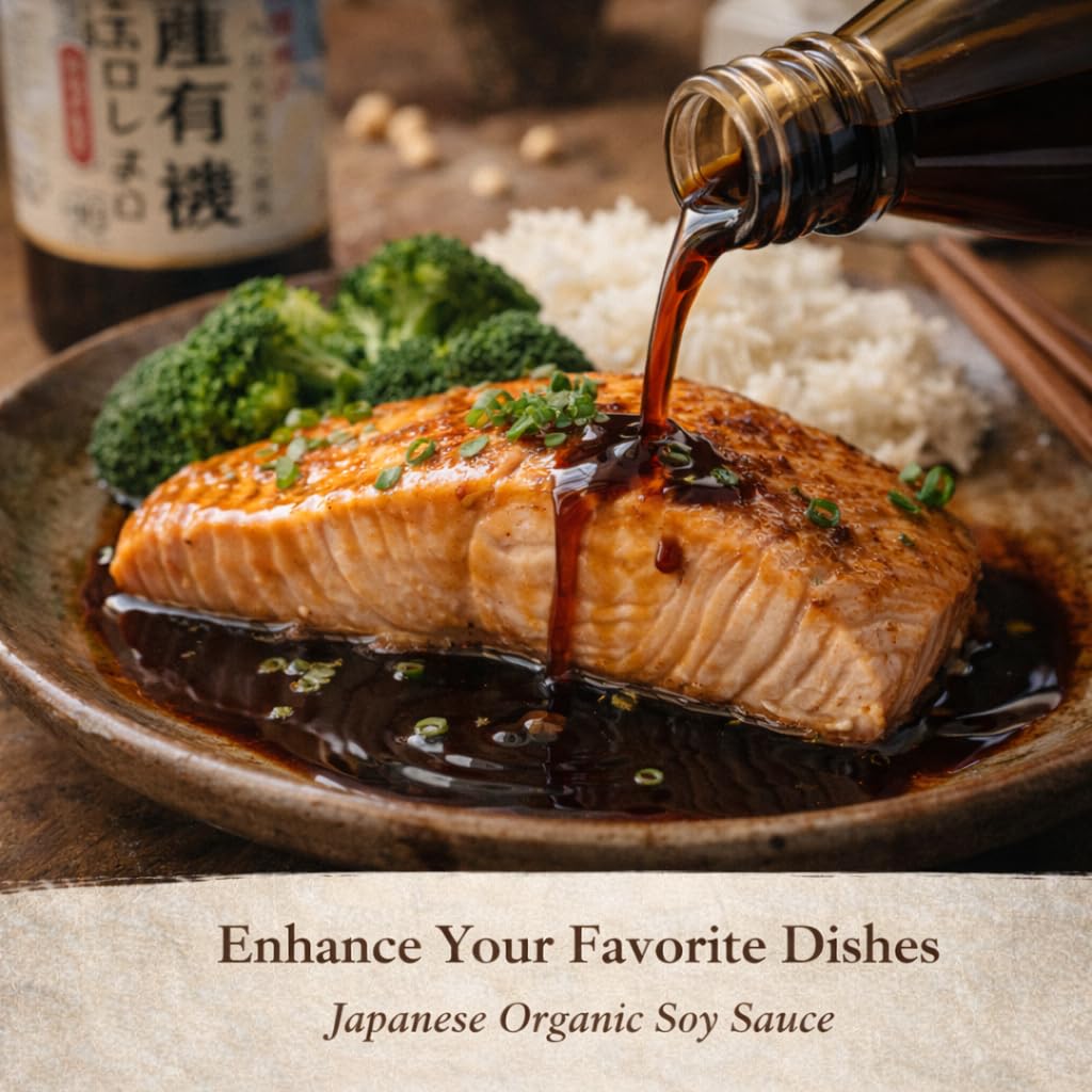 Nihon-Ichi Organic First-Pressed Japanese Dark Soy Sauce – Non-GMO, Handcrafted in Small-Batch & Barrel-Aged for Rich Umami – Perfect for Sushi, Tofu & Gourmet Cooking - 16.9 fl oz Glass Bottle