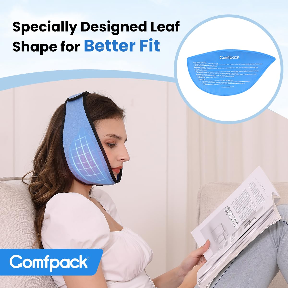 Comfpack Envoltura de hielo facial para alivio de la ATM con 4 paquetes reutilizables de gel frío y caliente, paquete de hielo para muelas del juicio, envoltura de cabeza para amigdalectomía