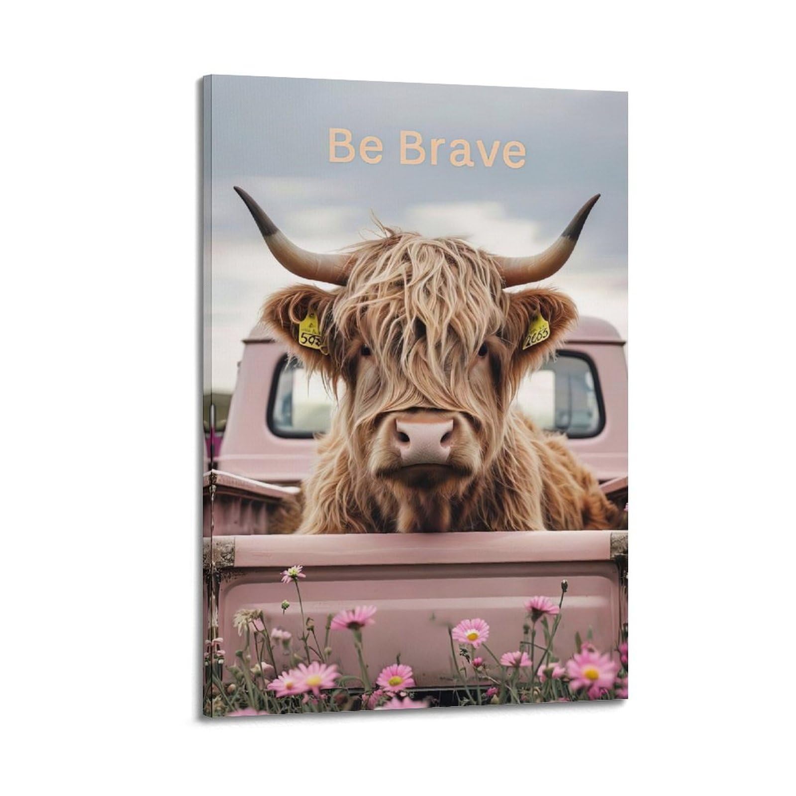 ESTE Highland Cow Flowers Poster Decorative Painting Canvas Modern Art Picture 20x30inch(50x75cm)