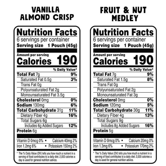 Granola Variety Pack, Vanilla Almond Crisp and Fruit & Nut Medley, 12 Pouches, 1.6 oz To Go Packs (1 Pack)