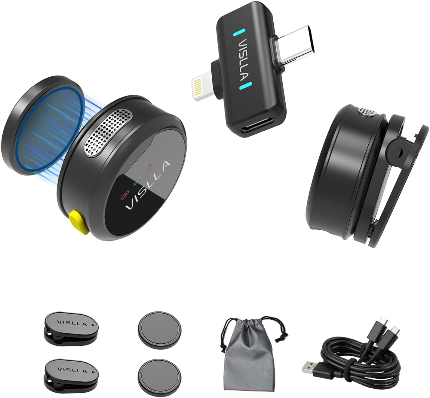 Vislla Mini Microphone for iPhone, iPad & Android,12H Battery, Noise Reduction Wireless Lavalier Microphone, Clip On Lapel Mic for Vlogging/YouTube/Tiktok/Streaming/Interview/Video Recording