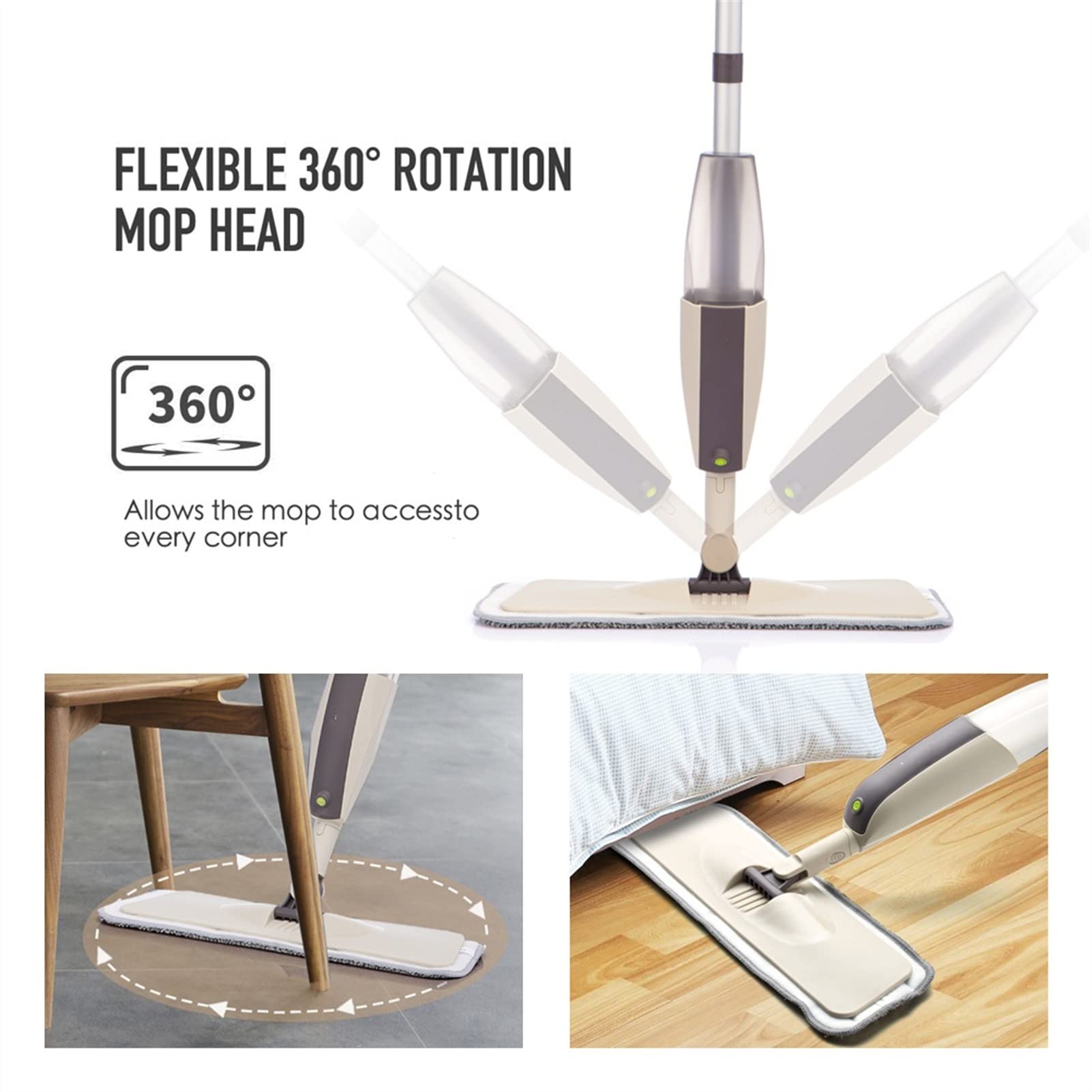 PISO DE PISO DURANTE FRENTE DE SPRAY DE MOP CON PIEZAS DE MICROFIBRAS REUSABLE 360 GRADO MANGE FRONEZA for LA COCINA DE HOGAR Laminado Laminado Azulejos de cerámica de madera Limpieza del piso
