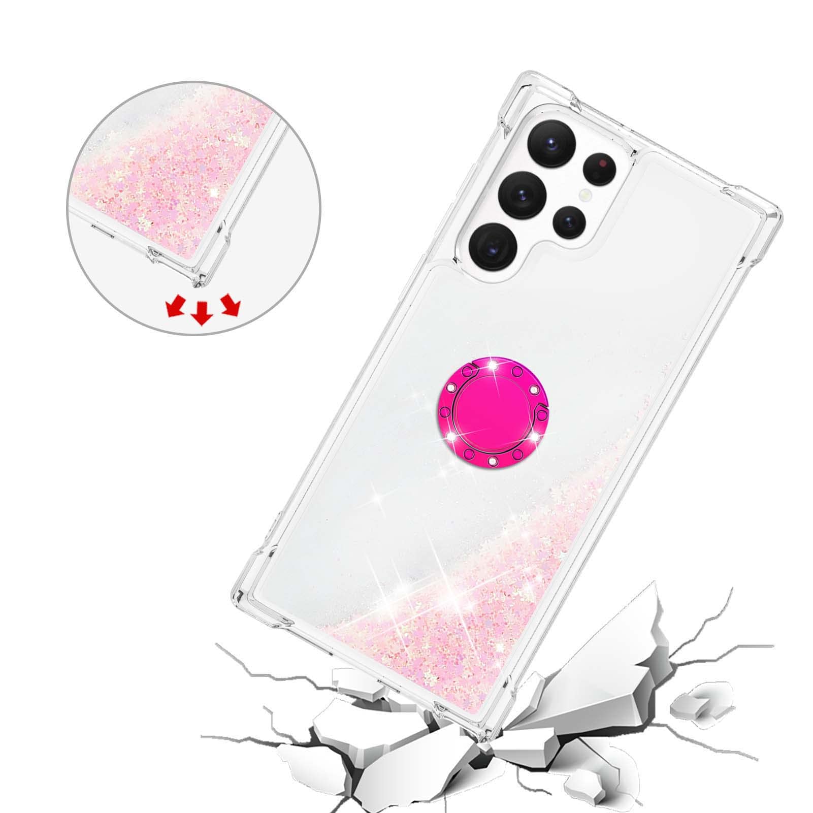 Transparent Liquid Case for Galaxy S23 Ultra with Ring Holder, Silicone Phone Case Glitter Floating Liquid Cover Bumper Case Sparkly Back Case Resistant Hard Compatible with Samsung Galaxy S23 Ultra