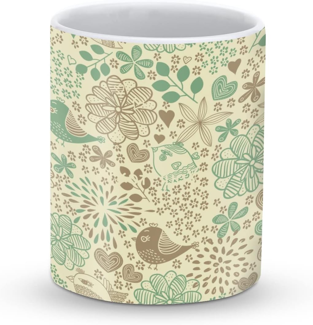 StylizeddDesigner Printed Coffee Mug with Heavy Duty Handle 11oz Ceramic Personalised Gift Mugs Cup [Microwave Safe & Dishwasher Proof ] - Cozy Garden