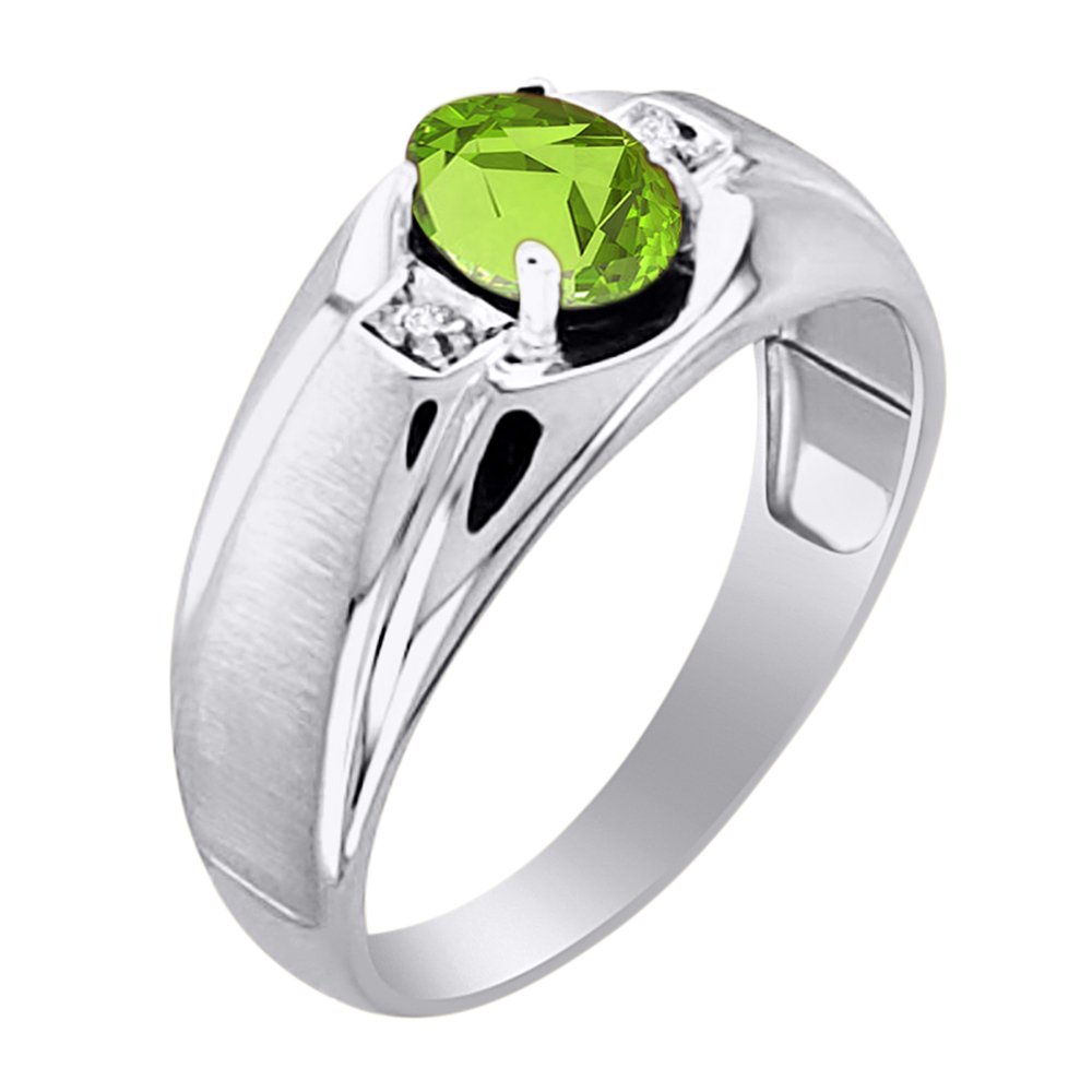 Birthstone Anillo Plata de Ley o plata chapado en oro amarillo peridoto y diamante anillo