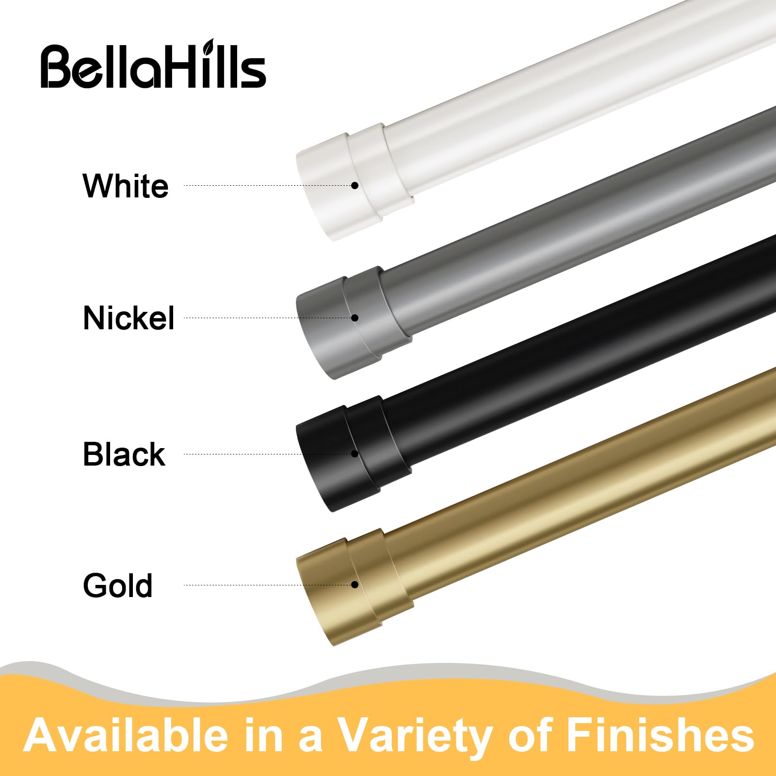 BellaHills 2 Pezzi Bastone per Tende Regolabili, 76-349 cm, Diametro 25 mm, Asta Estensibile con Staffe Regolabili, per Camera da Letto e Soggiorno, Oro
