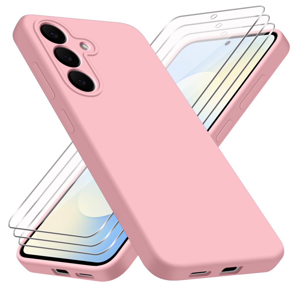Cover per Samsung Galaxy S25 FE 5G（Non per Samsung S25 5G） con 3 Vetro Temperato Pellicola Protettiva, Rosa Morbido Silicone e schienale rigido in PC Protettiva Custodia per Samsung Galaxy S25 FE 5G