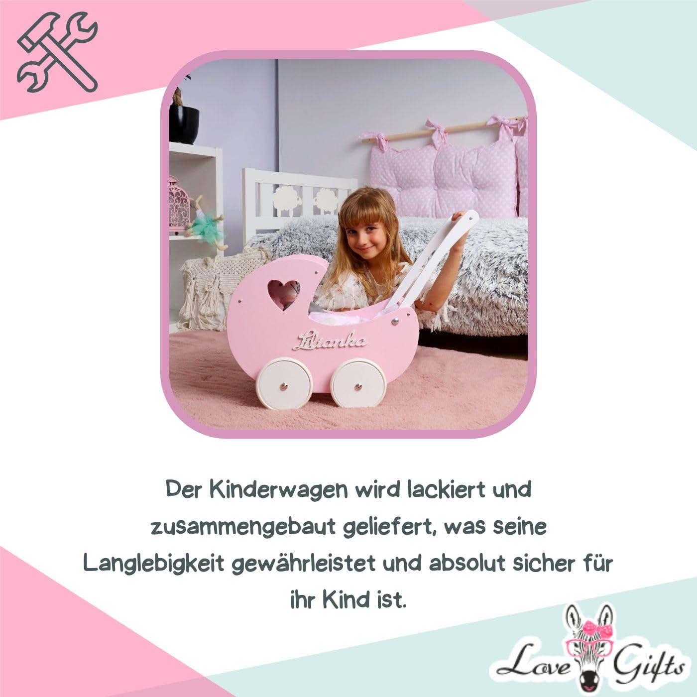 Love Gifts® Walker - Puppenwagen ab 1 Jahr | Lernlaufwagen für Kleinkinder | Lernlaufhilfe, Montessori-Spielzeug für Kleinkinder, Farbe Rosa