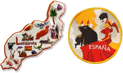 A-ONE Lanzarote - Imán para nevera de la isla Canaria, España 3D, 1 unidad + colección Tauromachie Tauromachie Parche bordado 1 calcomanía magnética