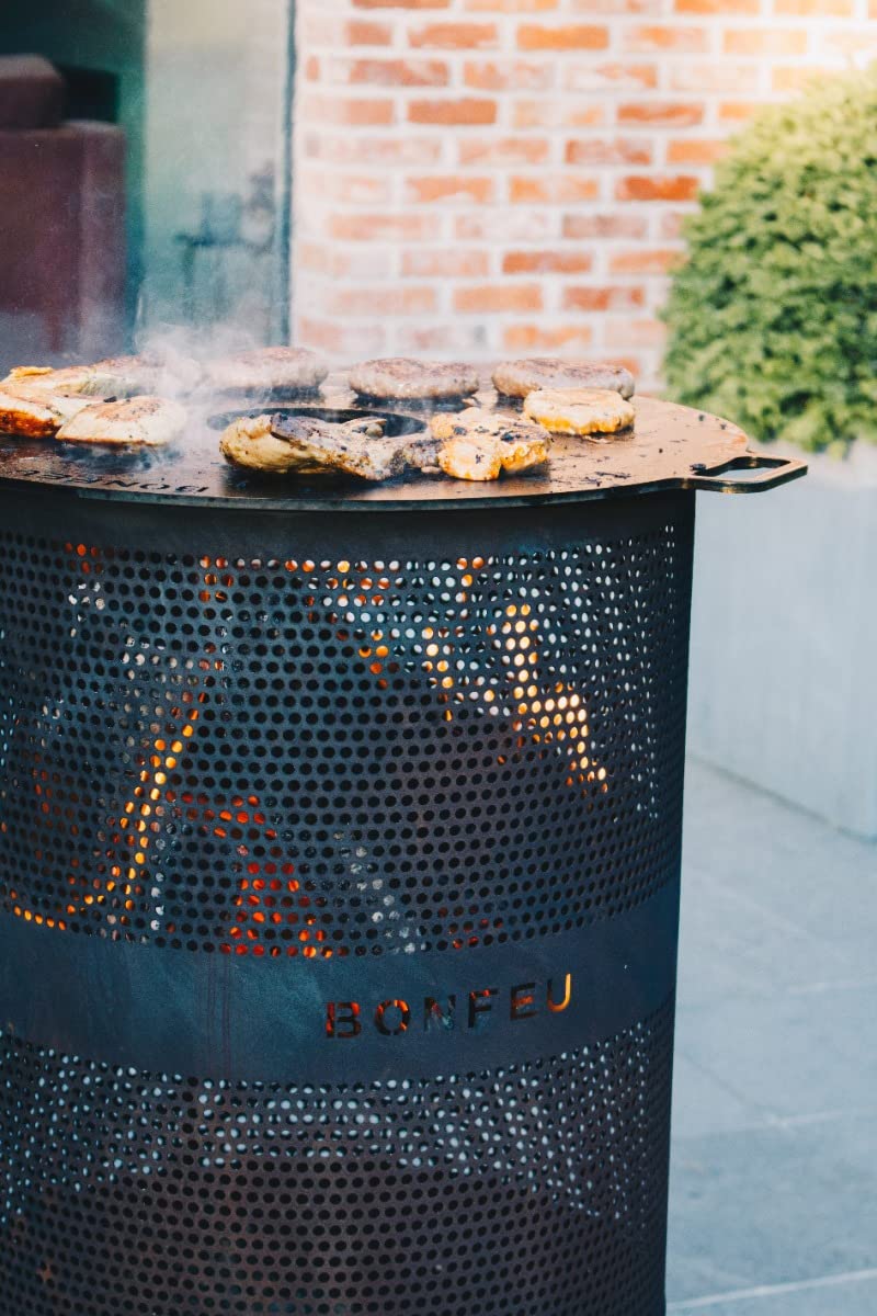 BonFeu Plancha płyta grillowa Ø 44 cm – płyta grillowa grill gazowy i grill drewniany Plancha – płyta do pieczenia – płyta do kominka ogrodowego, pieca tarasowego i paleniska – wysokiej jakości stal – czarna
