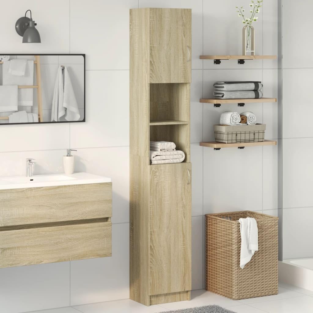 VidaXL Armario de Baño de Madera de Ingeniería Color Roble 32x25,5x190 cm, Mueble de Almacenaje para Baño
