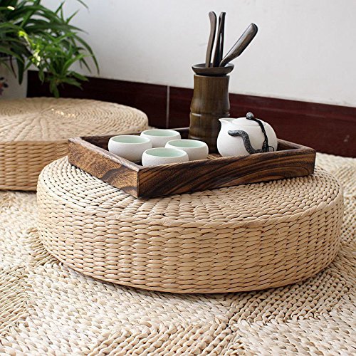 Bureze 40cm Round Pouf Tatami Natural Straw Meditation Mat Cushion Floor Yoga Zafu Wicker Mat