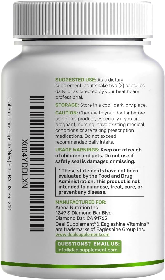 DEAL SUPPLEMENT Probiotics for Women & Men, 200 Billion CFU Per Serving, 240 Vegetarian Capsules, 4 Month Supply | 40 Strains with Prebiotics, Enzymes & Magnesium Citrate | Non-GMO, Gluten Free