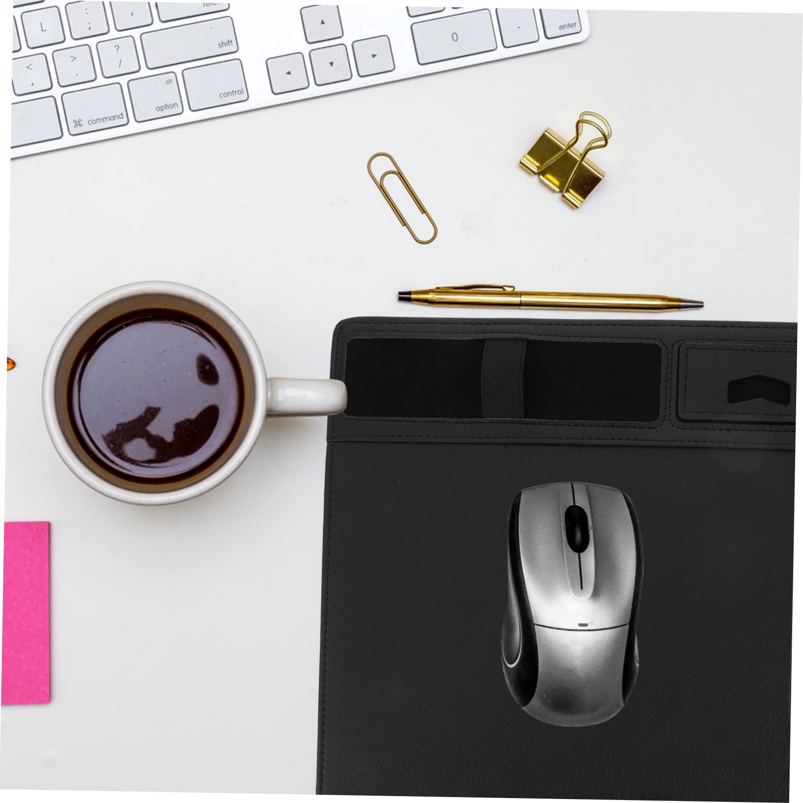 Operitacx Tappetino per Mouse Ricarica Wireless 15w in Pu Nero, Superficie Anti-schizzo, per Ufficio e Lavoro