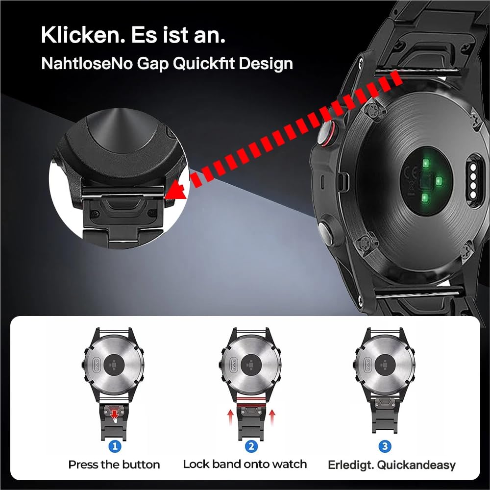 Bracelet en titane pour Garmin Fenix 8/7/7X/6/6X - Bracelet métallique QuickFit de 22 mm et 26 mm - Ultra léger et hypoallergénique avec design sans faille pour Epix Pro Gen 2/Instinct 51 mm