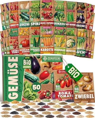 ZenGreens® - Bio Gemüsesamen im 50er Set - 50 Gemüse Samen für den einfachen Anbau im Garten, Balkon oder Hochbeet - Pflanzensamen - Saatgut