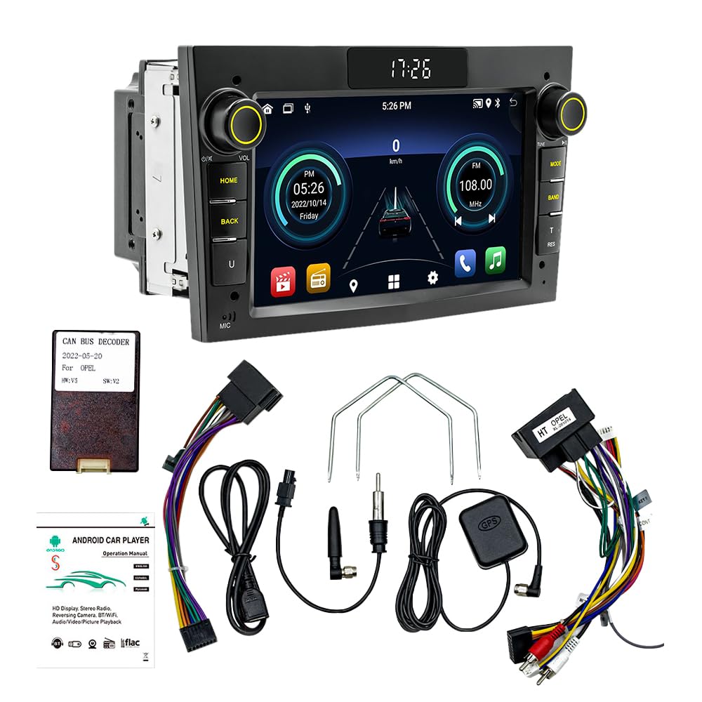 Autoradio Compatible with Opel Vauxhall Corsa, Astra, Vectra, Zafira, Antara Android 2G+64G, CarPlay sans Fil et Android Auto, Bluetooth, écran LCD 7 Pouces, GPS, RDS, WiFi
