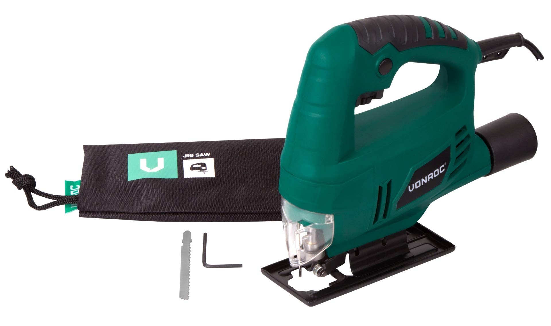 VONROC Sierra de calar de 550W - Sistema de cambio rápido, con accesorios y una bolsa para guardar la herramienta