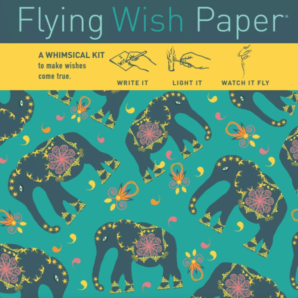FLYING WISH PAPER Elephants - Write it, Light it, Watch it Fly - Perfect Little Gift Wish Paper - 5" x 5" - Whimsical Mini Kit