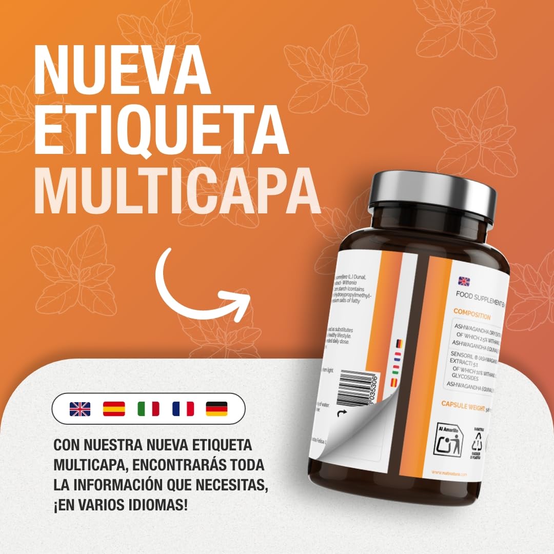 Ashwagandha Cápsulas Sensoril® 5:1 Superior a KSM-66 + Extracto 10:1 | 5250 mg/día | Resistencia muscular, equilibrio emocional, rendimiento físico y concentración | Vegano | 120 cápsulas vegetales.