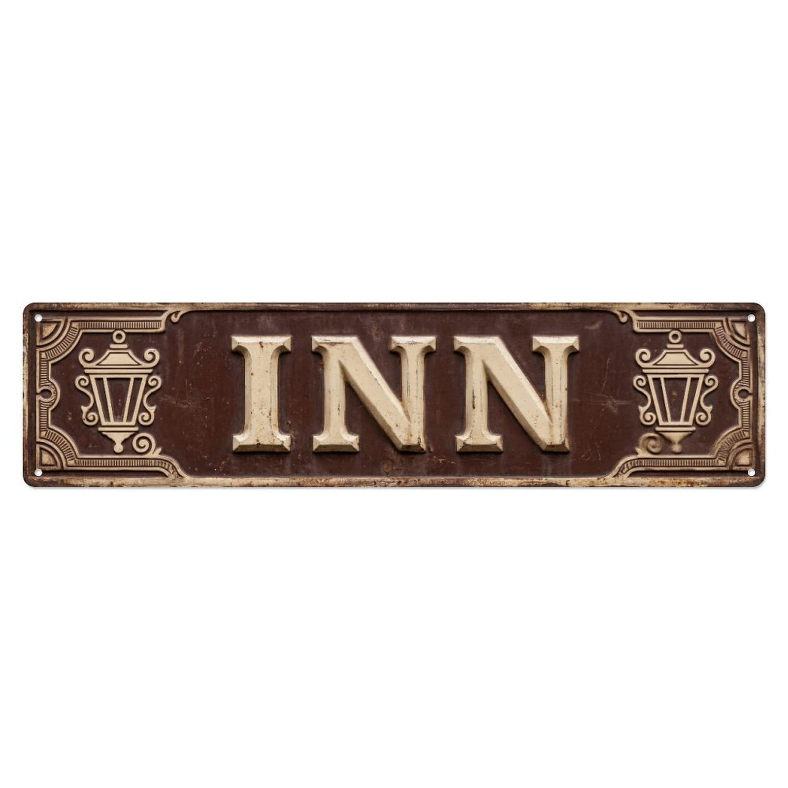 INN Lodging Meals 2 Metal Tin Skinny Sign Plaque Wall Decor for Cafe, Club Bar, Office, Home Garden Metal Poster 4x16Inch