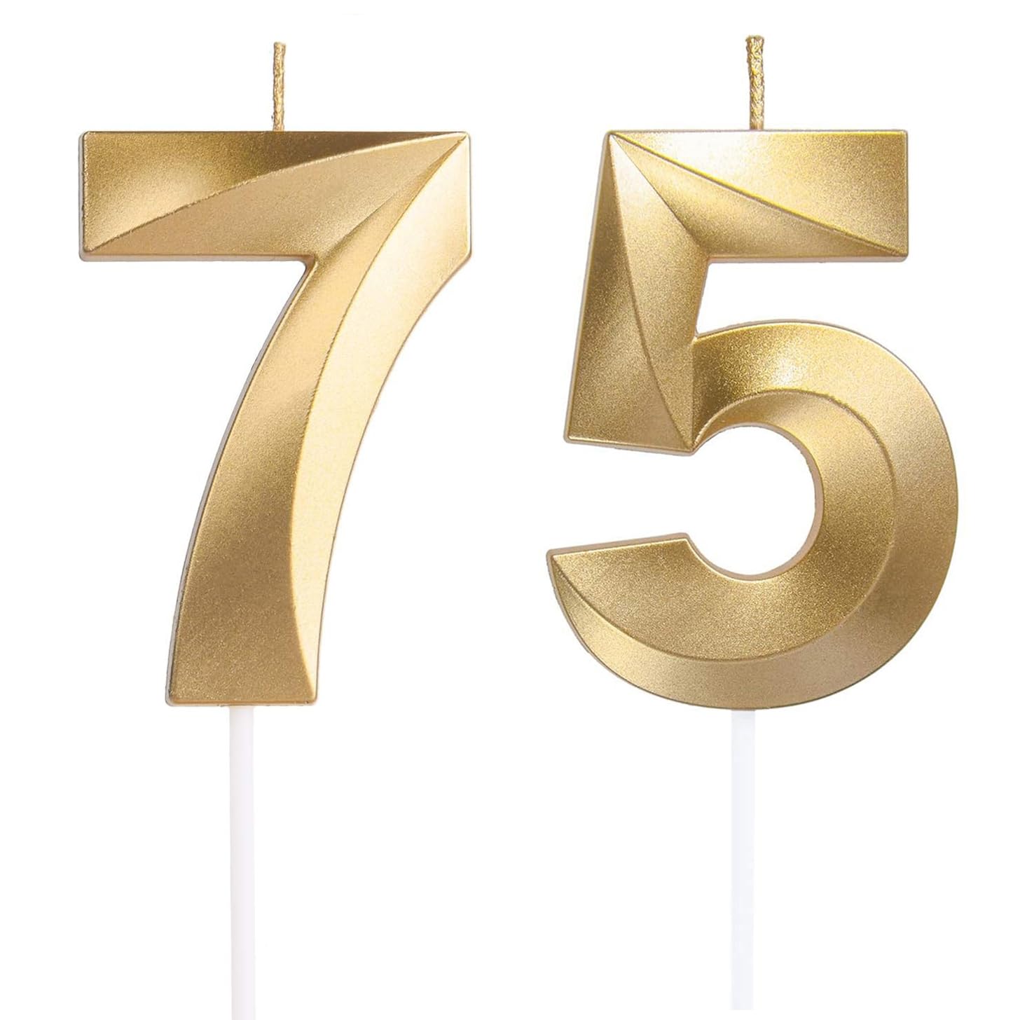 57/75th Birthday Candles, Number 57/75 Candle, Gold Happy Birthday Candle