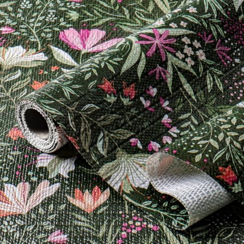Tnjedigha Green Floral Shelf Liner for Kitchen Non-Adhesive 12IN x 10FT