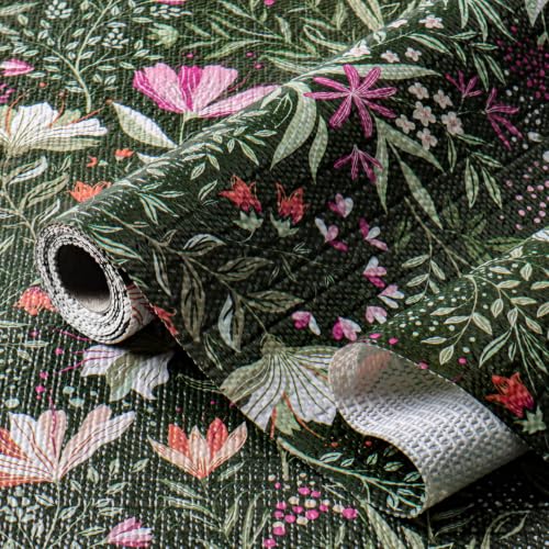 Tnjedigha Green Floral Shelf Liner for Kitchen Non-Adhesive 15.7IN x 10FT