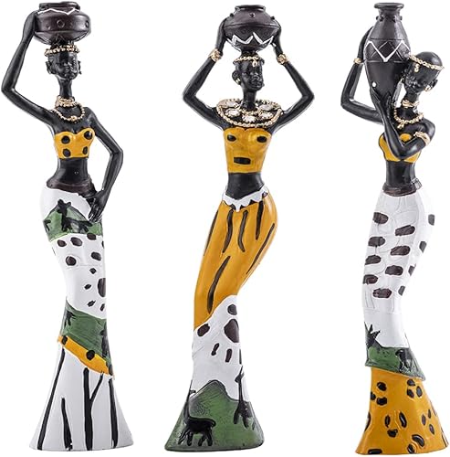 Galiyen Paquete de 3 estatuas y esculturas africanas para mujeres, figuras exóticas tribales para decoración del hogar, figuras afroamericanas,