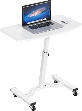 SHW Mobile Height Adjustable Laptop Rolling Cart with Height Adjustment from 28" to 33", White