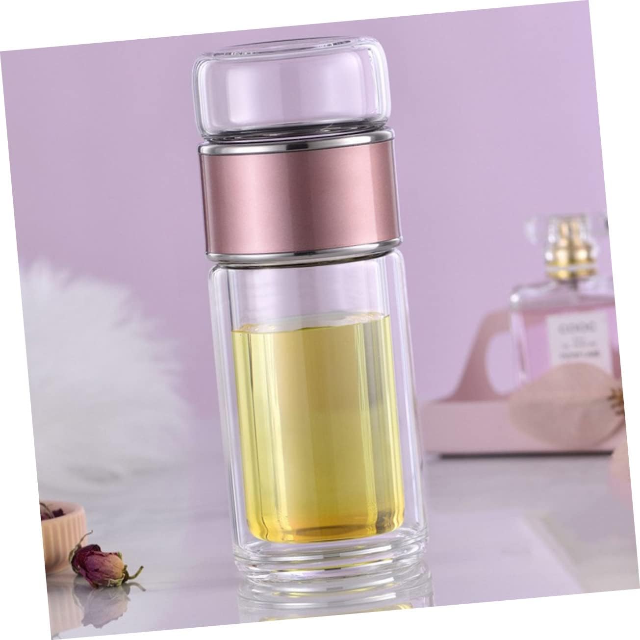 Portable Glass Tea Infuser Brewing Cup with Strainer Reusable Water Sieve for Loose Leaf for Home Office and Lovers