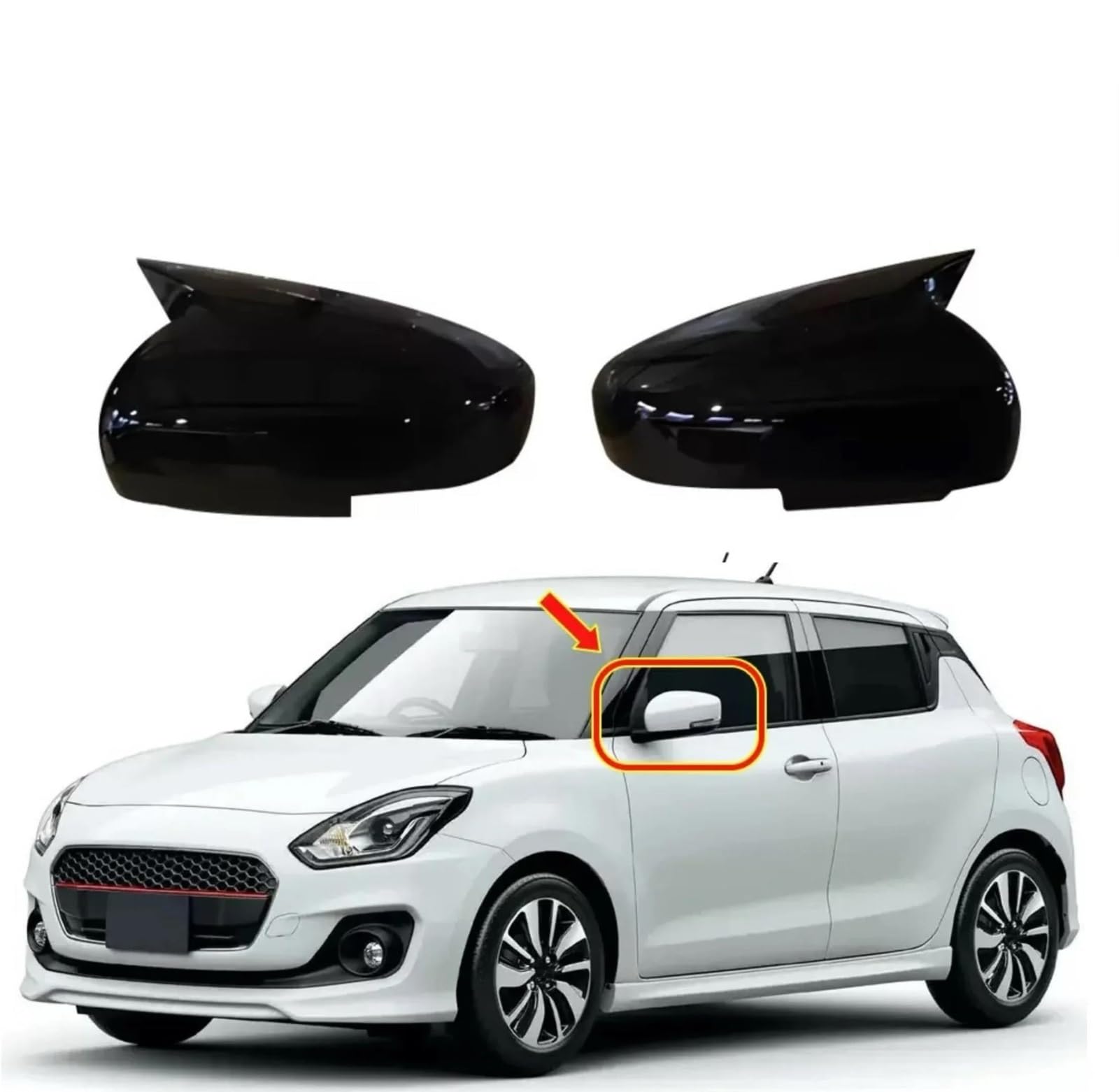 Per Suzuki Per Swift 2018-2025 Copertura specchietto laterale retrovisore per auto Tappo alare Rivestimento per vista posteriore Calotta specchietto retrovisore(Nero lucido)