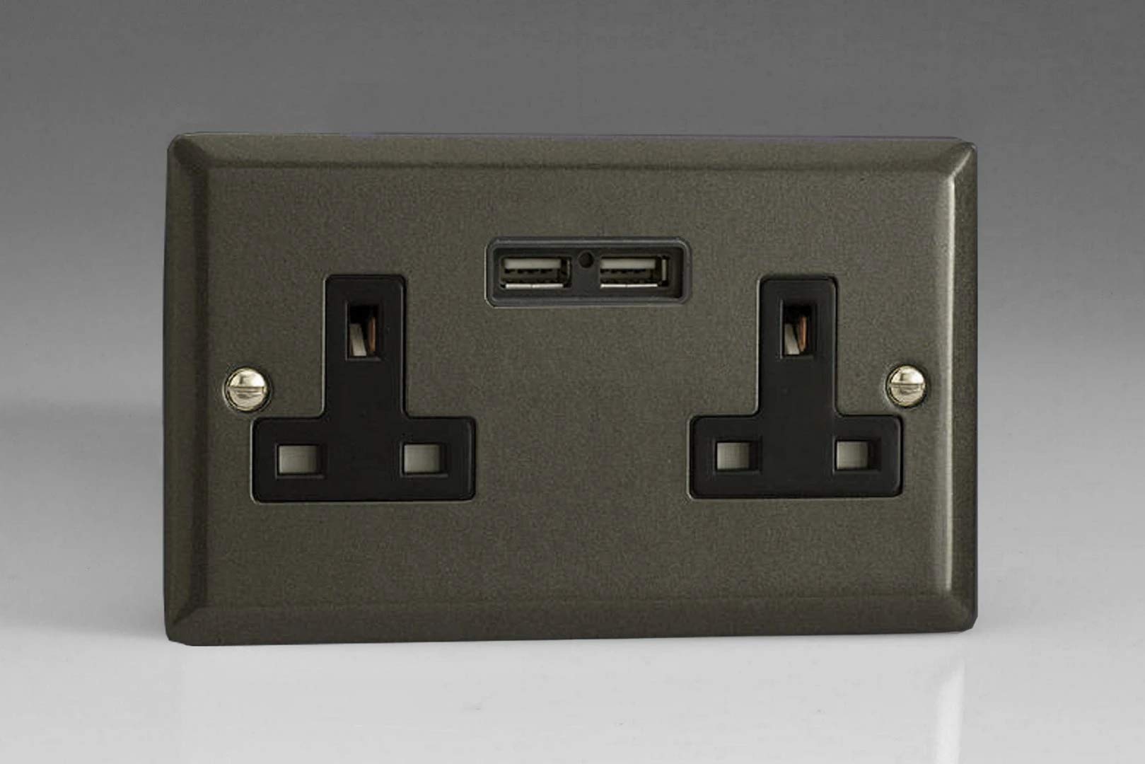 Varilight 2-Gang 13A Unswitched Socket + 2x5V DC 2100mA USB Charging Ports Graphite 21