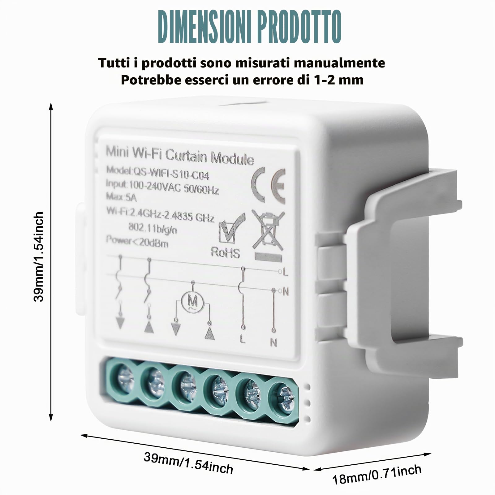 Tuya WiFi, interruttore per tapparelle, modulo per tapparelle, 2,4 GHz, controllo Alexa Smart, controllo app per tapparelle, funzionamento con Alexa/Google Home, 4 pezzi
