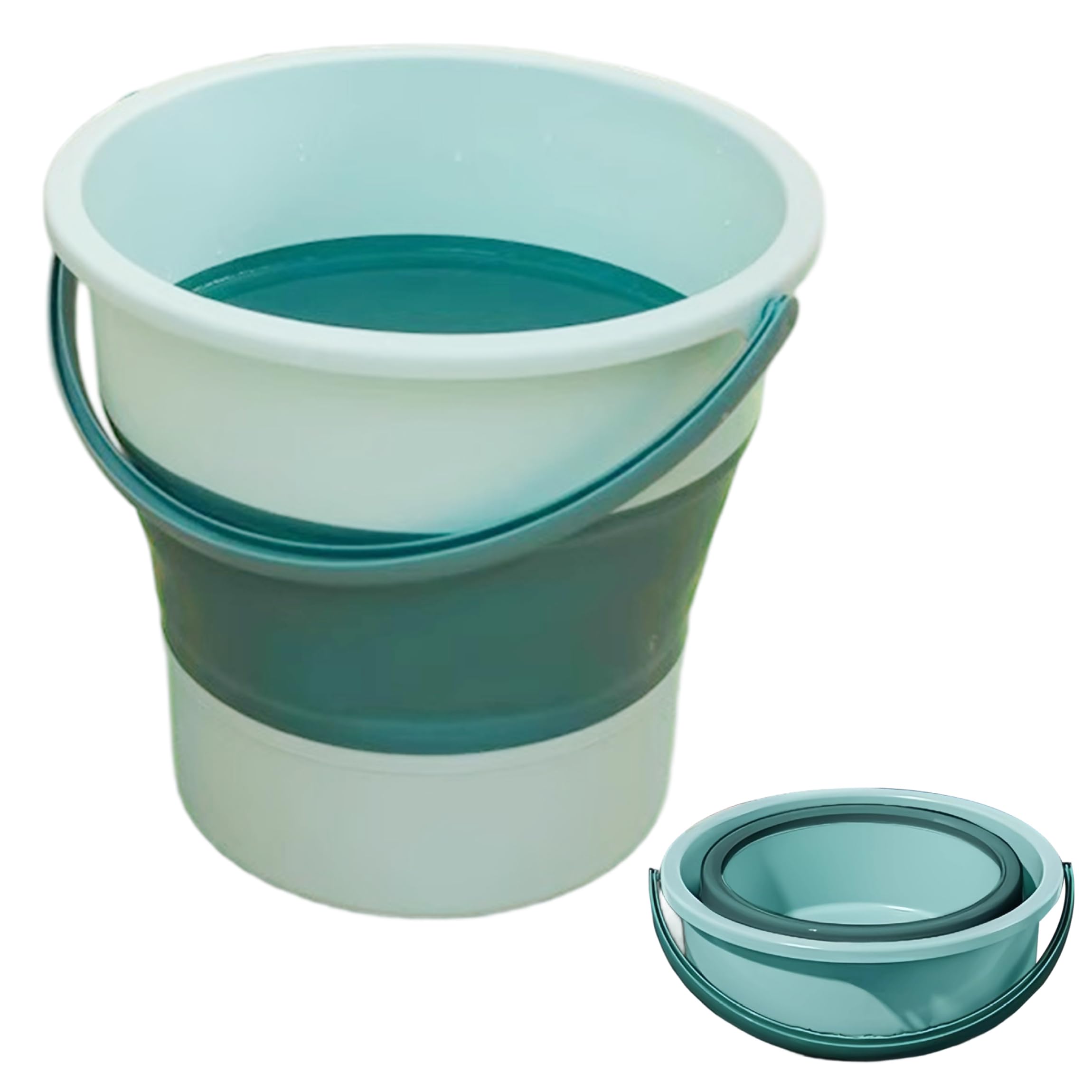 Secchio pieghevole, secchio pieghevole da 17 litri con manico per feste in spiaggia, campeggio - verde chiaro (4, 13 pollici chiuso).