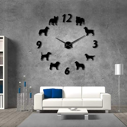 The Geeky Days Reloj de pared grande de diferentes razas de perros, amantes de los perros, dueños de mascotas, decoración del hogar, reloj de pared
