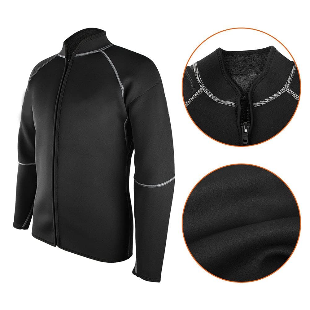 Men Full Front Zip Wetsuit,Neoprene Men Snorkeling Swimming Long Sleeve Jacket Wetsuit for Swimming, Snorkeling, Diving (XXL)