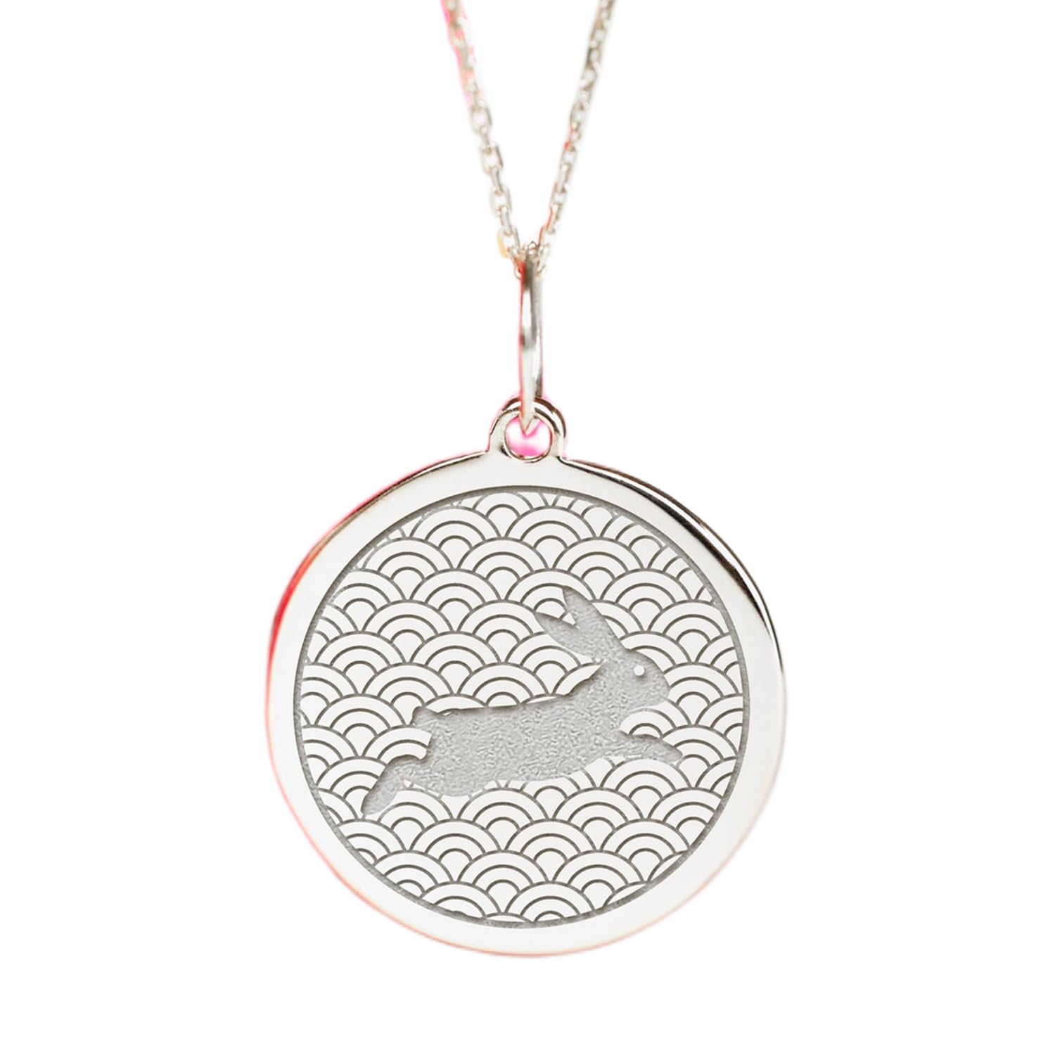 LKBEADS Collana con ciondolo a forma di moneta con incisione a forma di coniglio da 24 mm con catena a maglie da 18 pollici | Argento Sterling 925 | Gioielli regalo unisex | LK_PNDN_2228