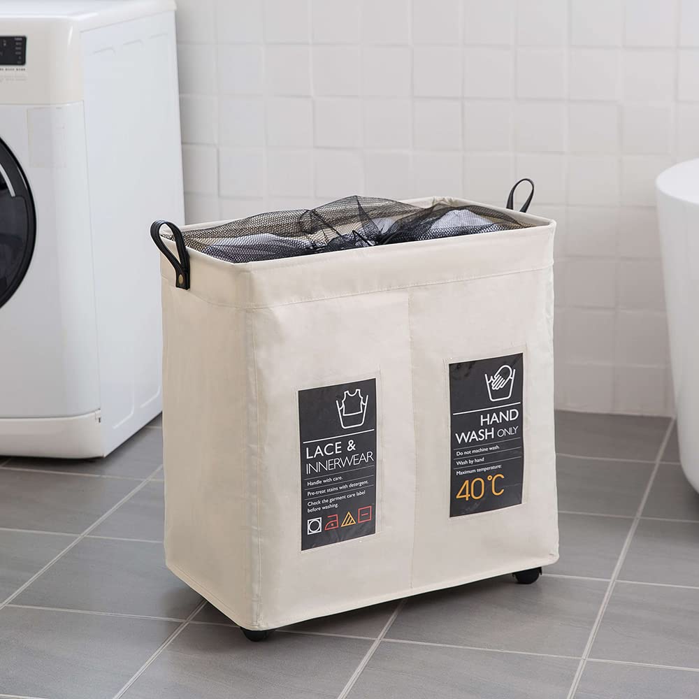 Cesto portabiancheria sottile a 2 scomparti con ruote universali e manico pieghevole in tessuto Oxford cesto portabiancheria in rete con coulisse per vestiti sporchi r con 4 aste di supporto, 6 carte