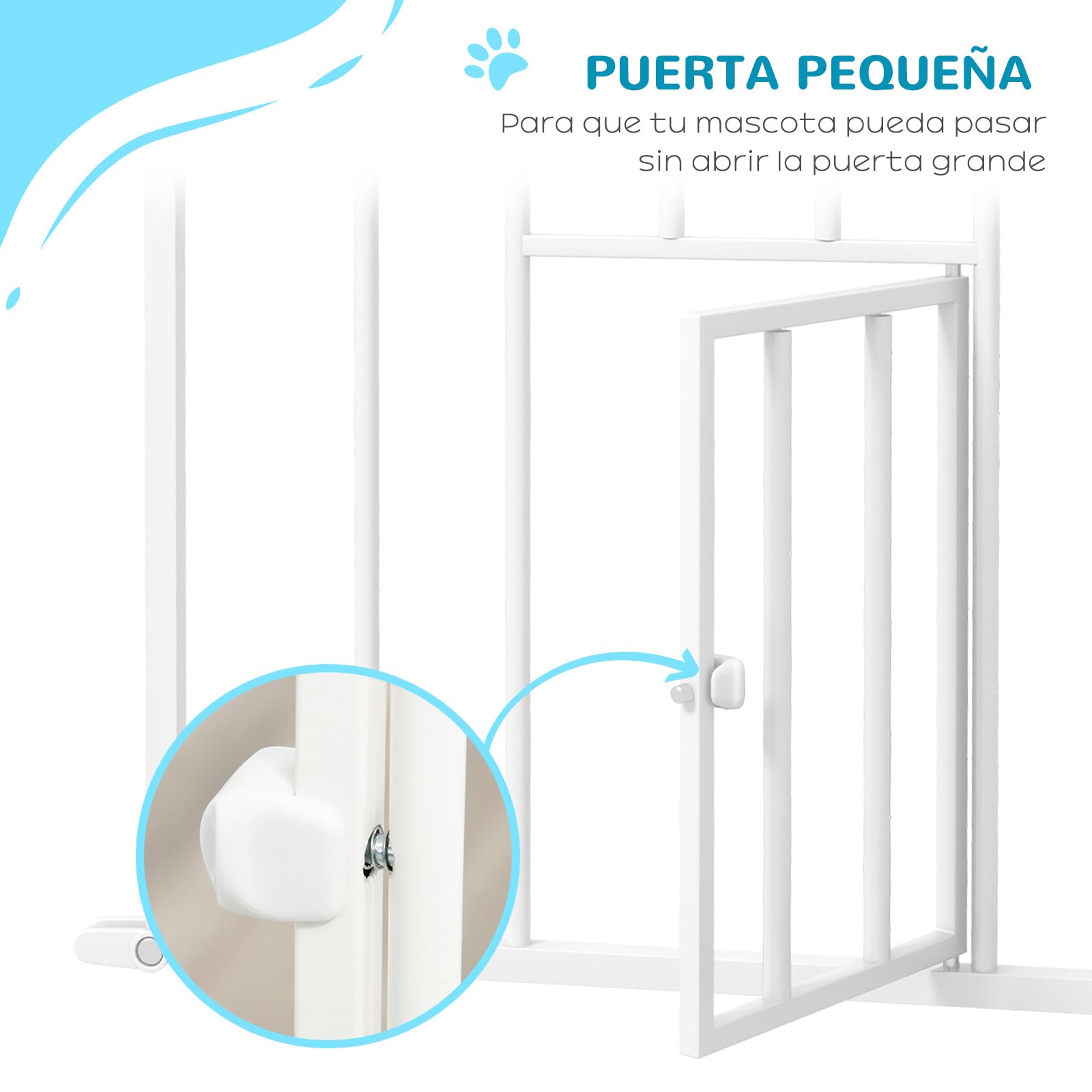 PawHut Barrera de Seguridad para Perros con 1 Puerta Pequeña 74-101x104,1 cm Barrera para Mascotas Extensible con Cierre Automático y Sistema de Doble Bloqueo para Puerta Pasillo Escalera Blanco