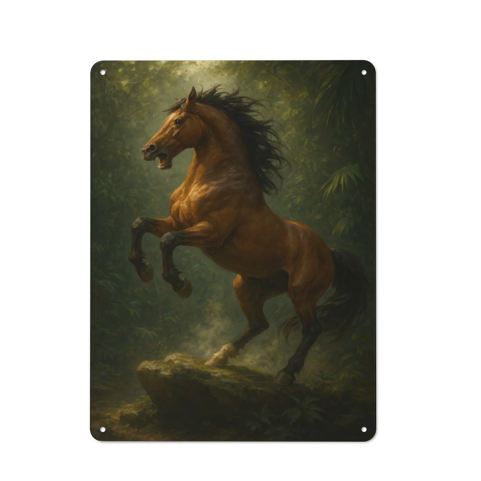 Junmoney Style-2 For Hobby Room Or Studio, Majestic Horse Rearing In Forest Rustic Tin Wall Plaque 40X30cm, For Vintage Wall Decor Fans, For Metal Sign Collectors