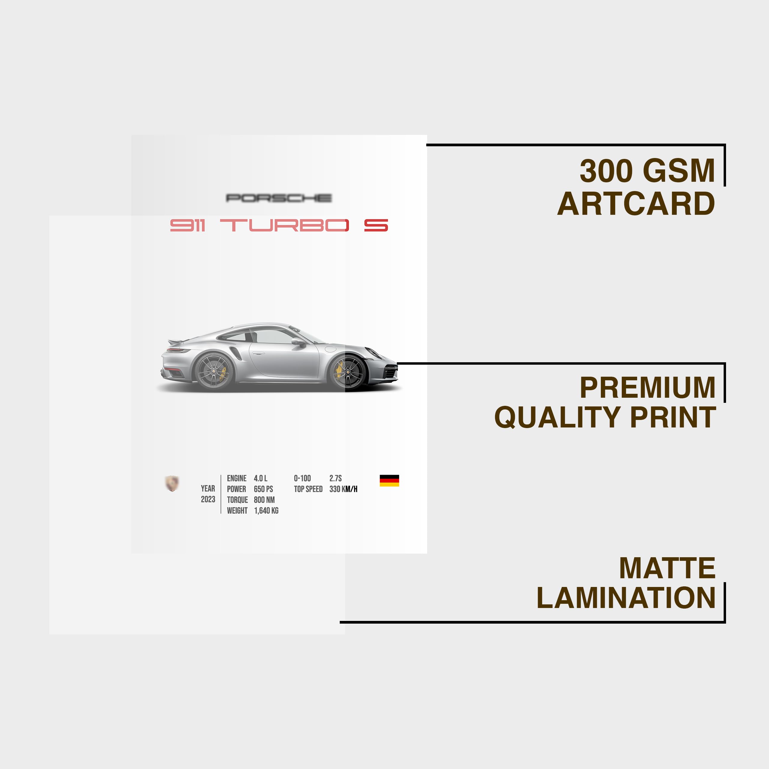 CodersParadise - Porche 911 Turbo S Wall Poster Frame | Aesthetic A4 Car Poster Frame for Home, Living Room, Bedroom, Office & Gaming Room Decor | Hanging Sports Car Wall Art 4
