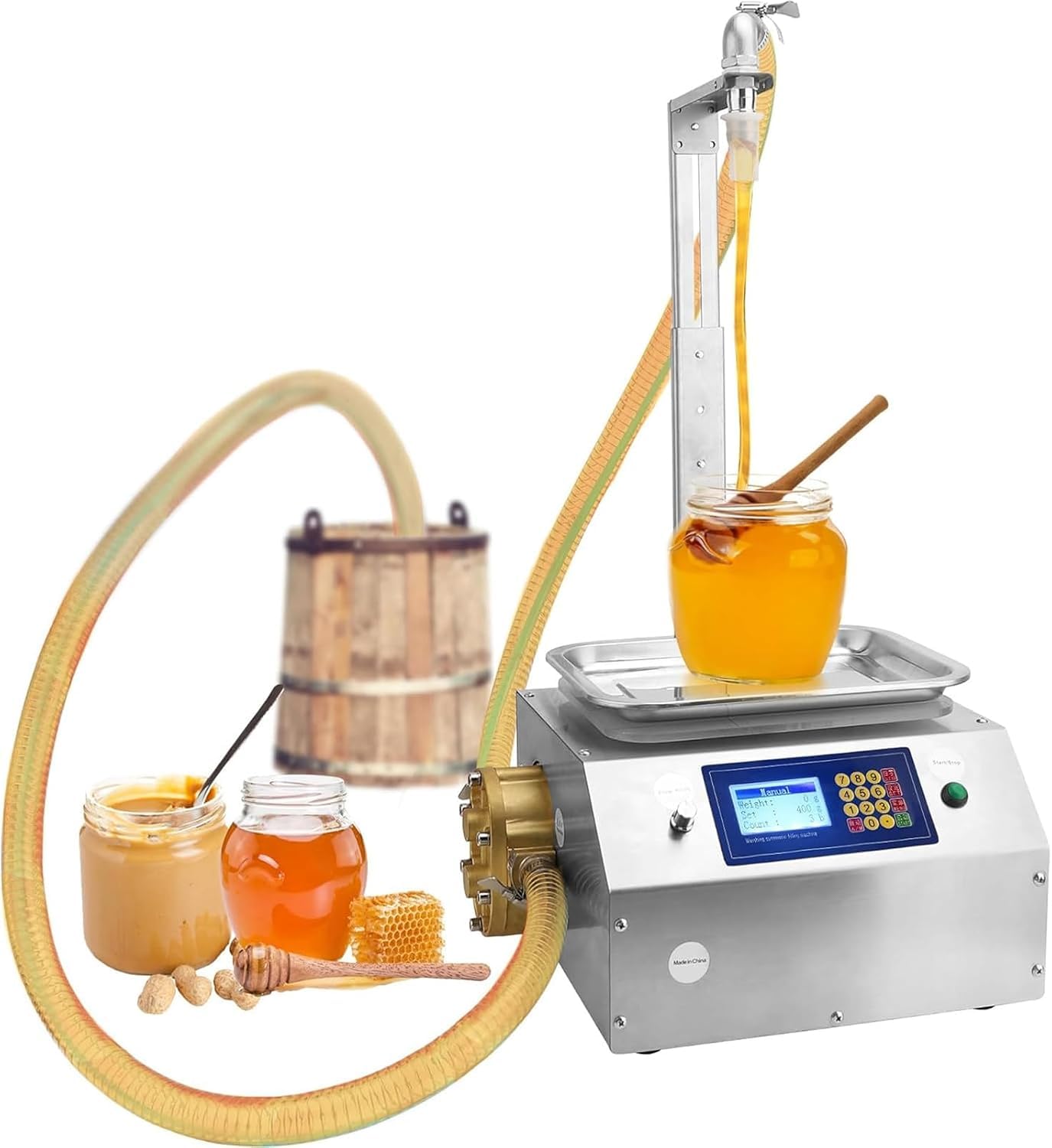 KEhtu Automatyczna maszyna do napełniania miodem 200 W, 10-10000 g, do płynów wiskozowych, buteleczek miodu, z wyświetlaczem LCD, do pasty sezamowej, sosu czekoladowego, żelu, płynów o wysokiej