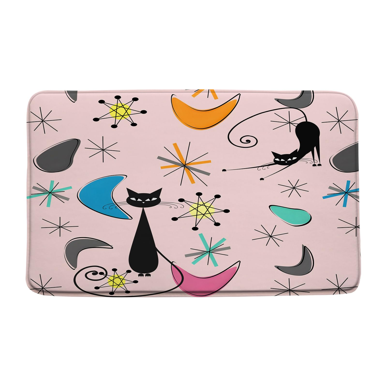 DSMEUE Mid Century Cat Bath Mat Atomic Modern Sputnik Geometric 1950s Pink Bathroom Kitchen Toilet Rugs,24x36 Inch